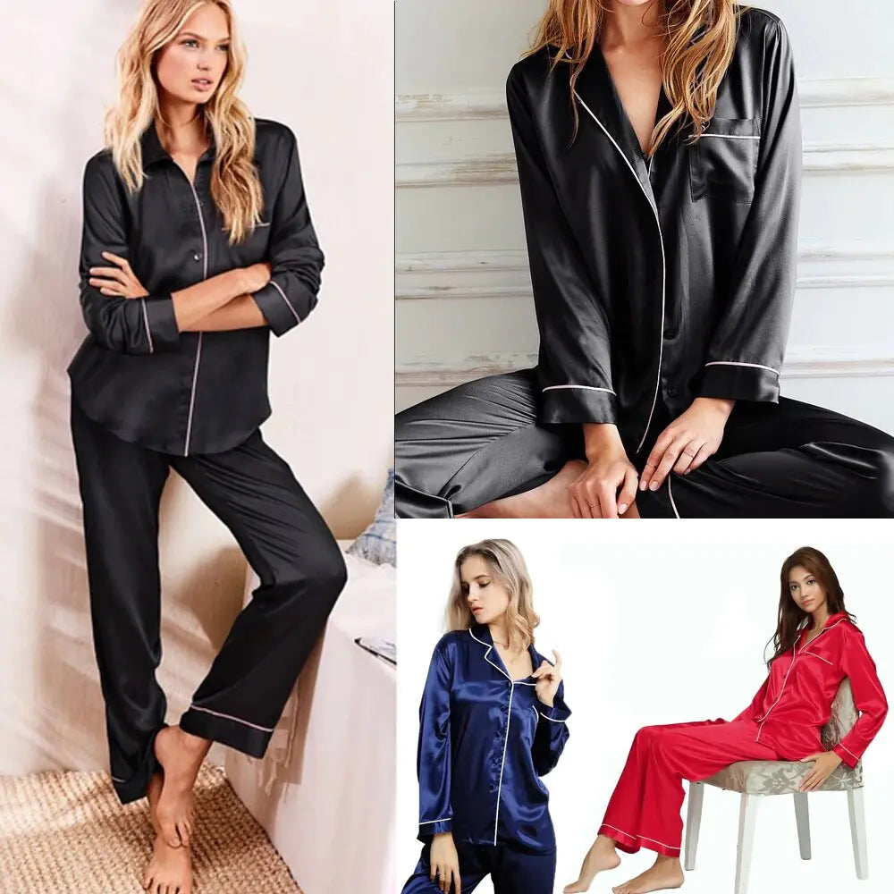 Nuevo conjunto de pijama de satén elegante e informal para mujer