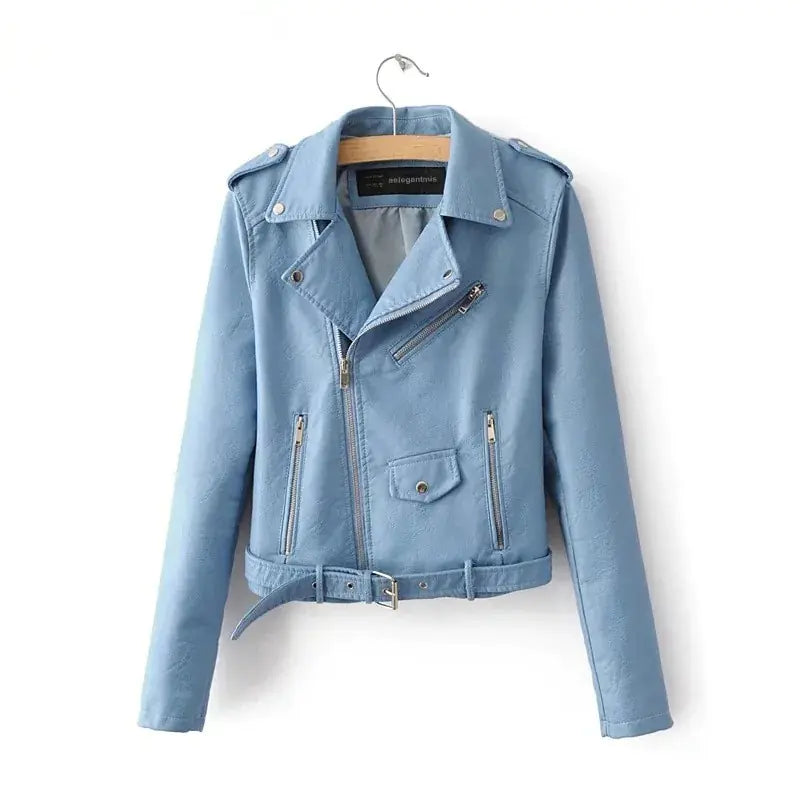 Nueva chaqueta corta de piel sintética suave de otoño para mujer