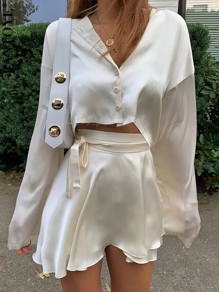 Conjunto de vestido informal de satén de dos piezas
