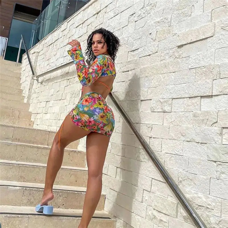 Conjunto de falda de malla floral