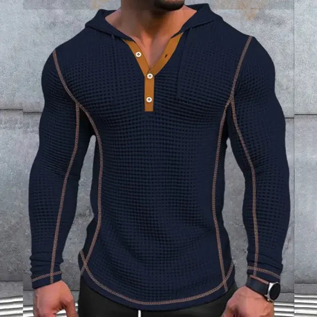 Camisetas casuales con capucha y botones de manga larga