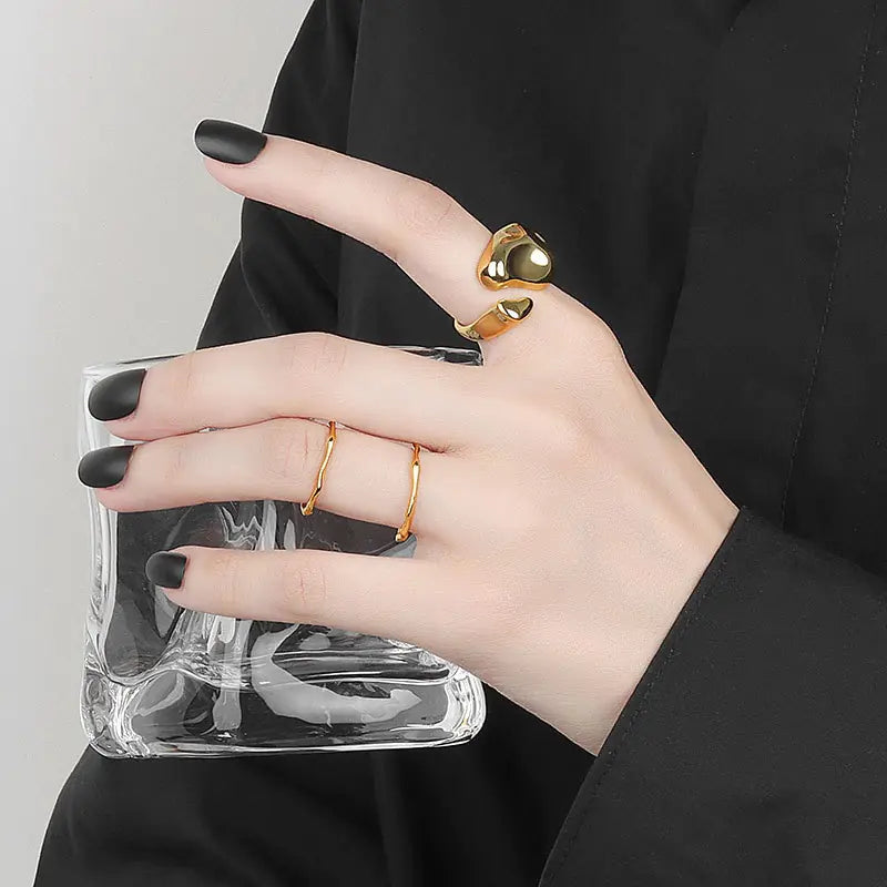 LIVVY Anillo abierto de ancho irregular de color plateado para mujer, nueva moda creativa, joyería vintage punk para fiestas, regalos