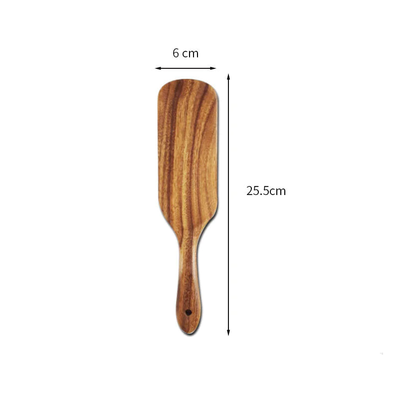 Juego de espátula de cocina de mango largo de madera de teca y acacia: ¡perfecta para mezclar y servir con estilo!