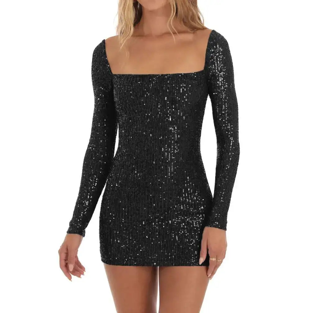 Minivestido de manga larga con lentejuelas