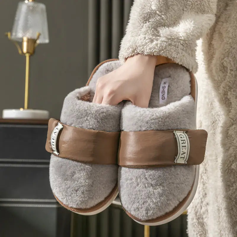 Pantuflas de terciopelo para interiores de otoño e invierno, cálidas, de algodón, para dormitorio de pareja