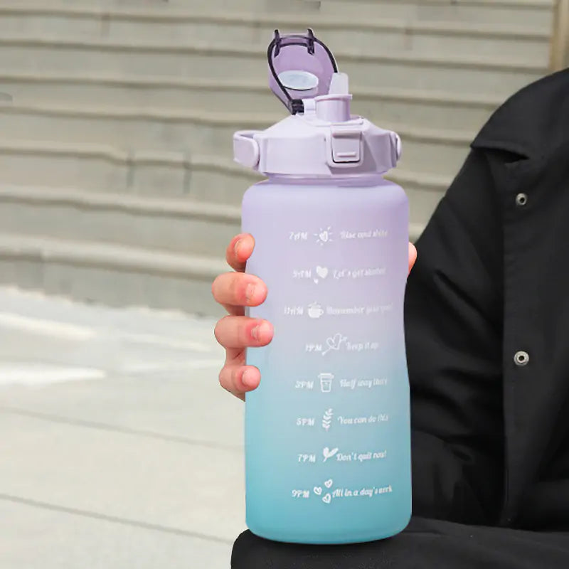 Botella de agua de gran capacidad de 2 l con pajita