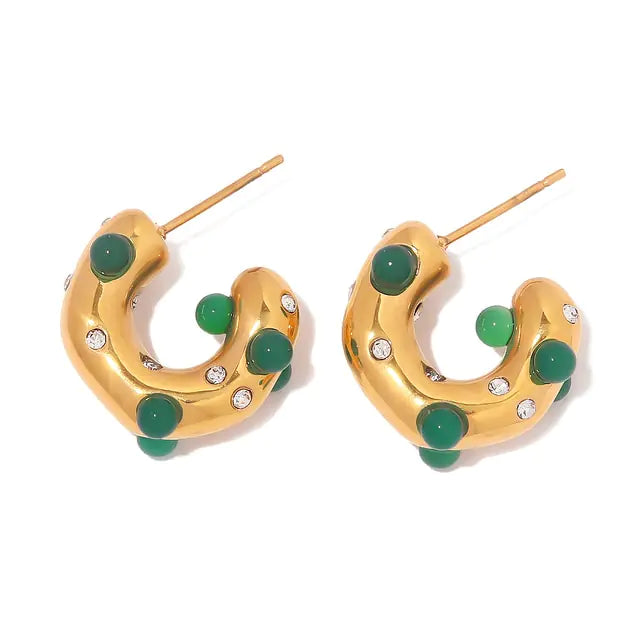Pendientes de aro con forma de martillo y circonitas en forma de CC de Uworld