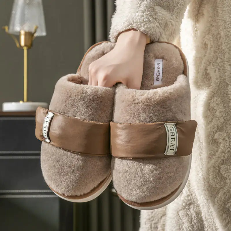 Pantuflas de terciopelo para interiores de otoño e invierno, cálidas, de algodón, para dormitorio de pareja