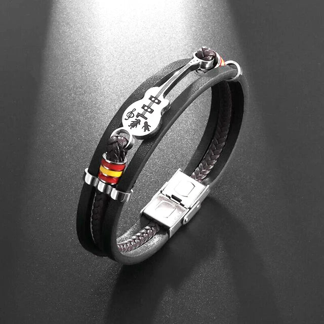 Pulsera clásica de cuero multicapa tejida a mano