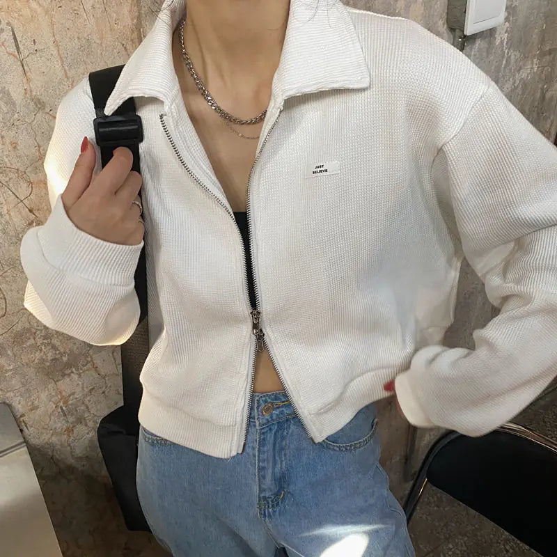 Chaquetas cortas de estilo urbano con cremallera para mujer