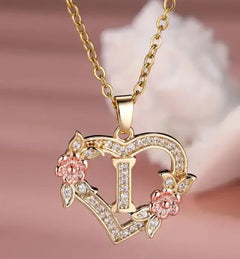 Fashion Hollowed-out Love Heart Flowers Letter Necklace