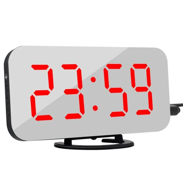 Reloj despertador digital con pantalla LED y 2 puertos de salida USB