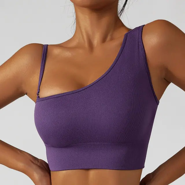 Tops de yoga sexys con hombros oblicuos para verano