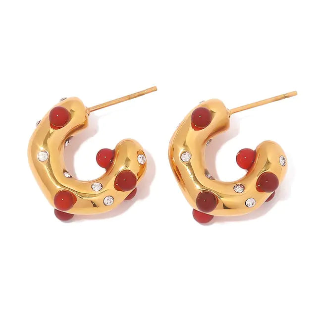 Pendientes de aro con forma de martillo y circonitas en forma de CC de Uworld