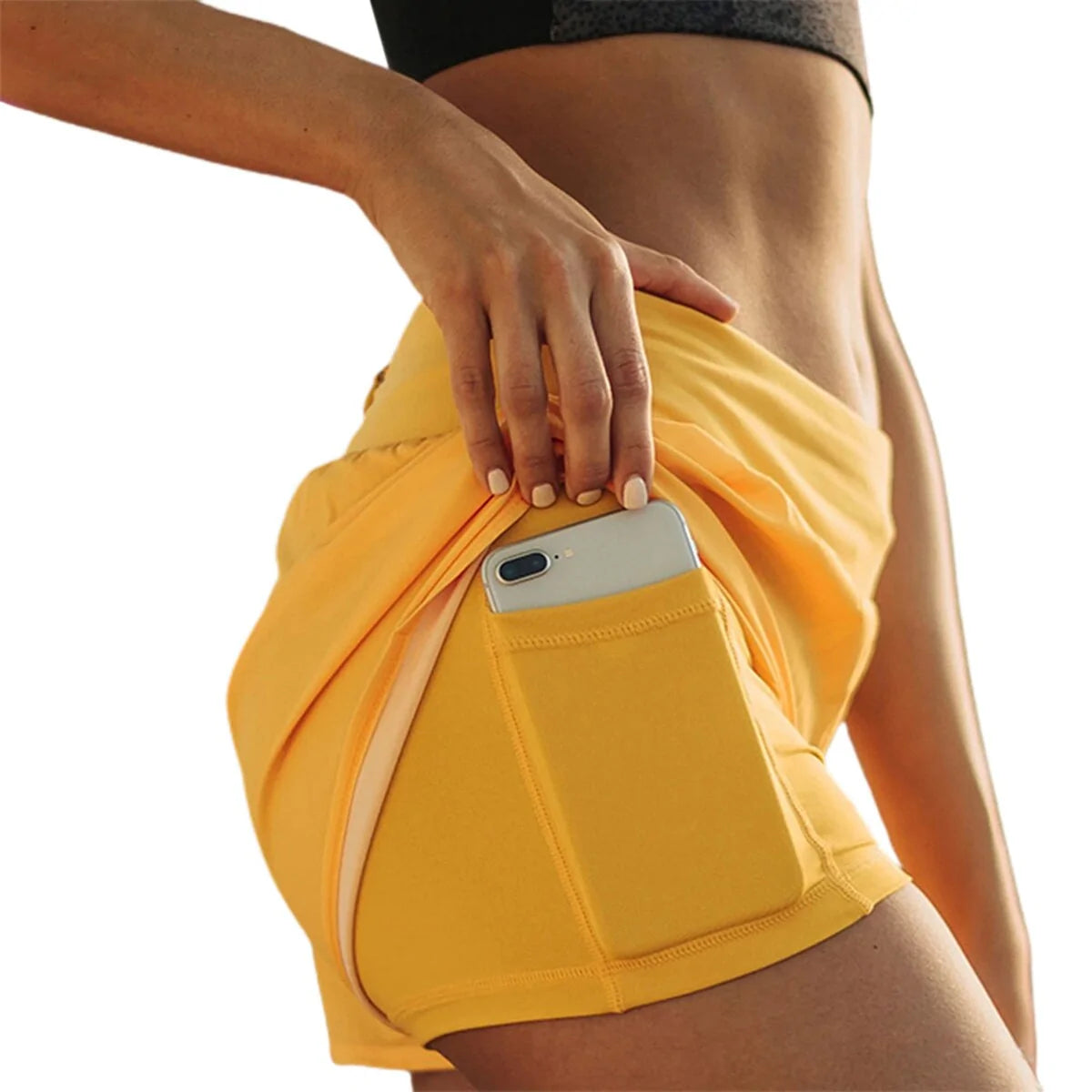 Pantalones cortos de running de cintura alta y doble capa para mujer