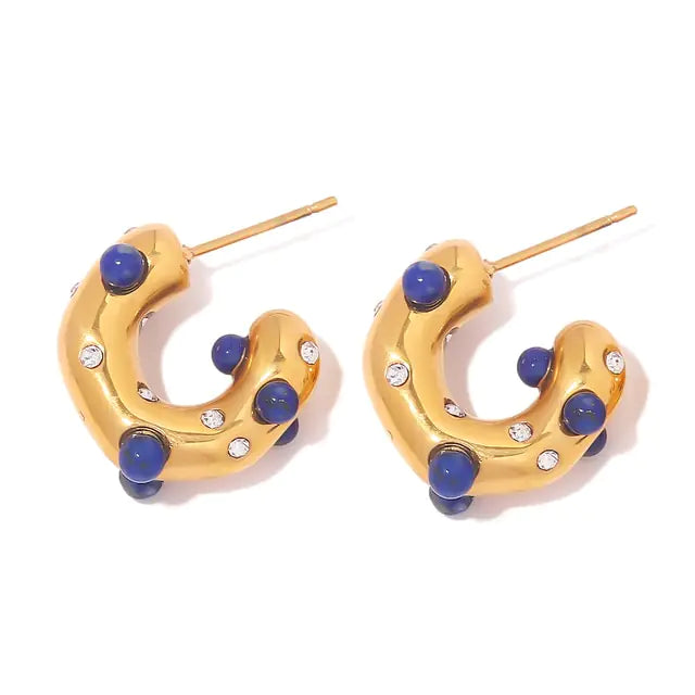 Pendientes de aro con forma de martillo y circonitas en forma de CC de Uworld