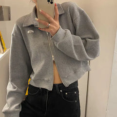 Zipper Cropped Streetwear Jackets for Women