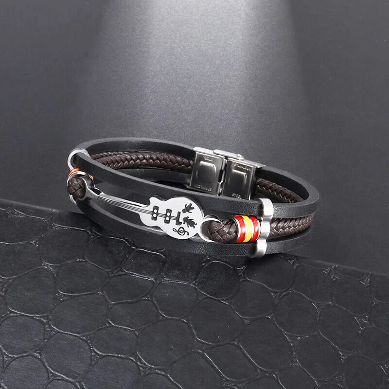 Pulsera clásica de cuero multicapa tejida a mano