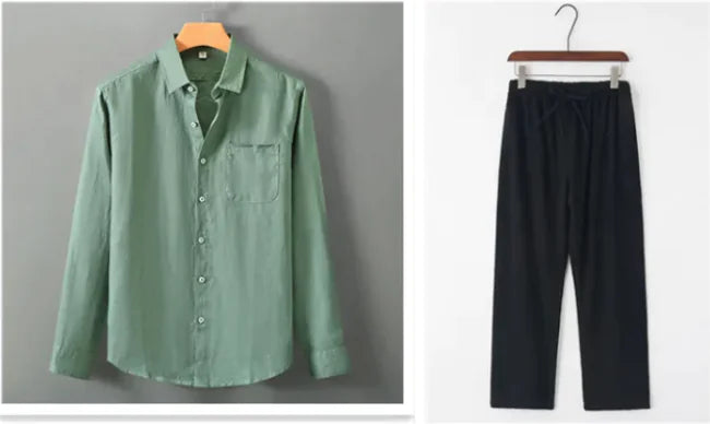 Camisa de lino con cuello alto y efecto ventilado