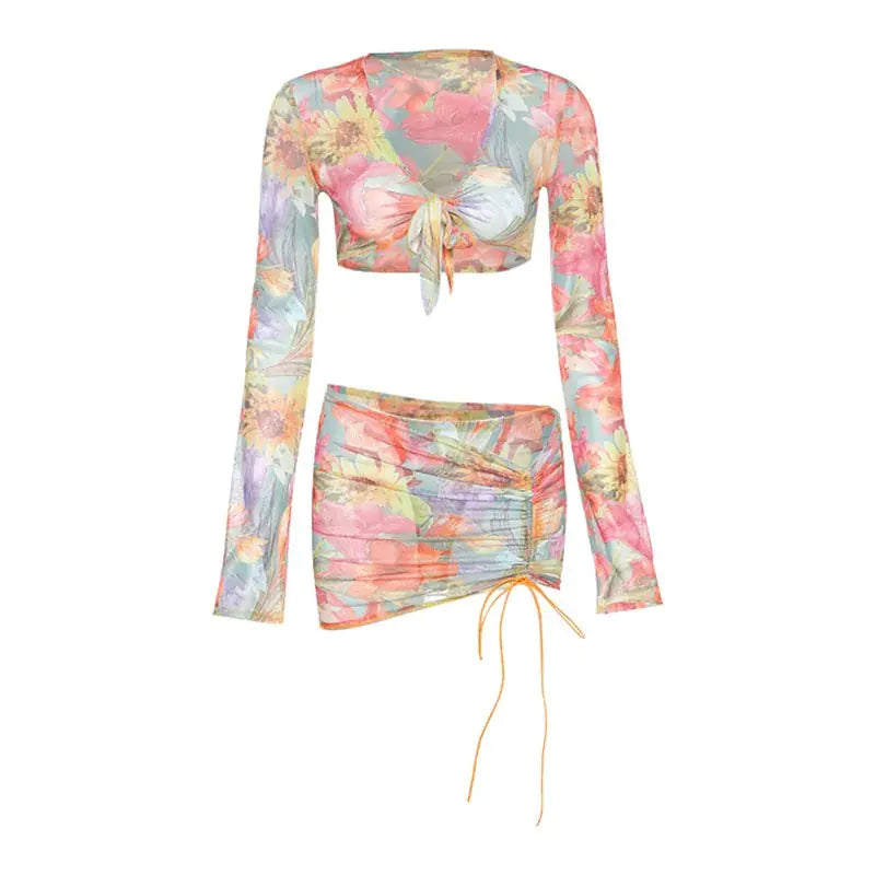 Conjunto de falda de malla floral