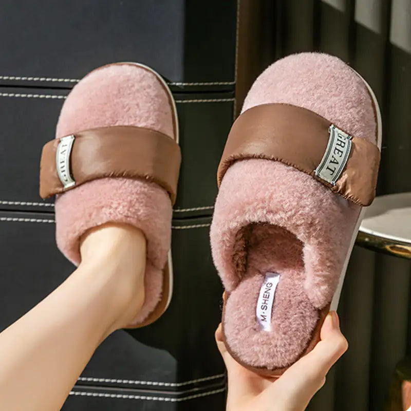 Pantuflas de terciopelo para interiores de otoño e invierno, cálidas, de algodón, para dormitorio de pareja