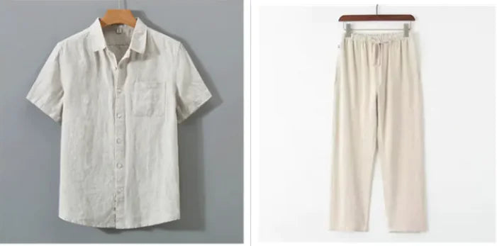 Camisa de lino con cuello alto y efecto ventilado