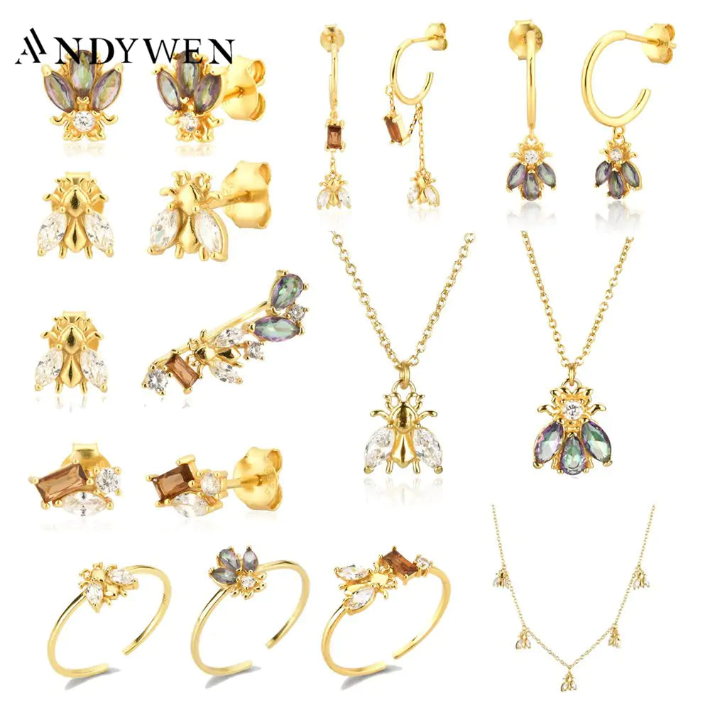 Colección de anillos y pendientes de abejas de invierno