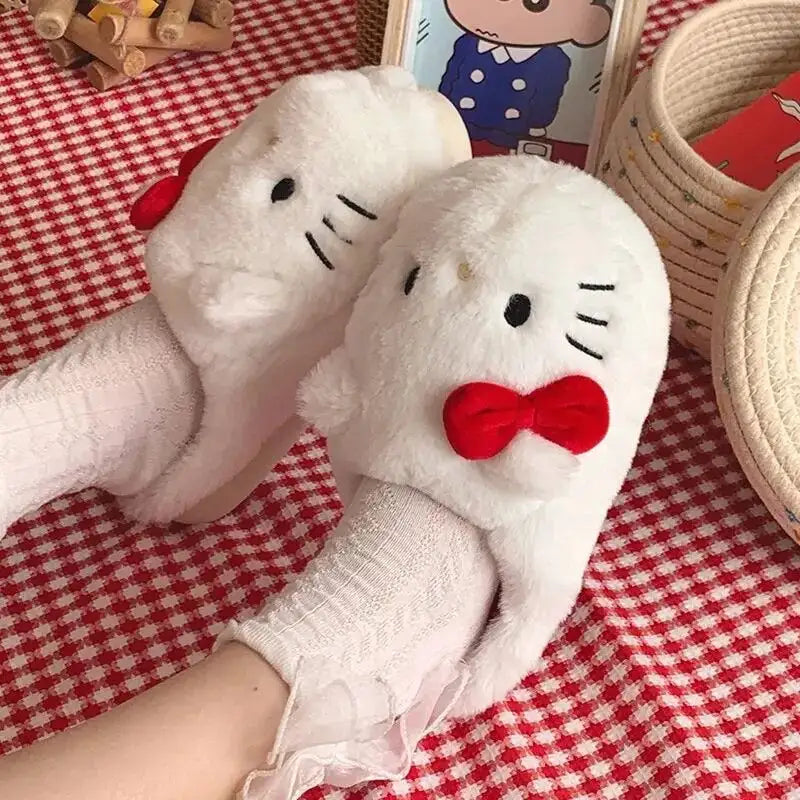 Pantuflas mullidas y esponjosas de gatito kawaii