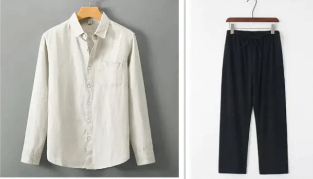 Camisa de lino con cuello alto y efecto ventilado