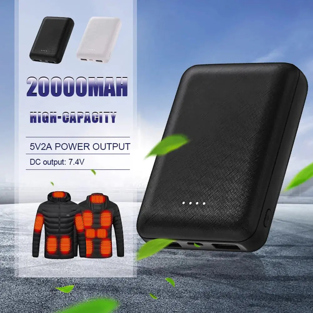 Banco de energía de 20000 mAh, cargador USB portátil, paquete de batería externa de carga rápida para calentar chalecos, chaquetas, bufandas, calcetines, guantes, equipo