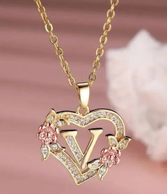 Fashion Hollowed-out Love Heart Flowers Letter Necklace