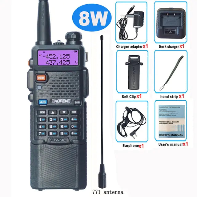 Walkie-talkie Baofeng UV-5R con batería grande de 3800 mAh y 8 W