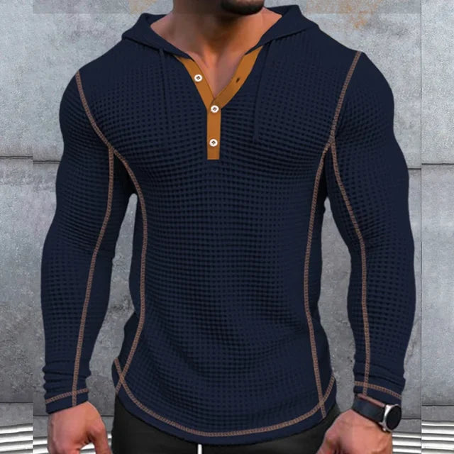 Camisetas casuales con capucha y botones de manga larga