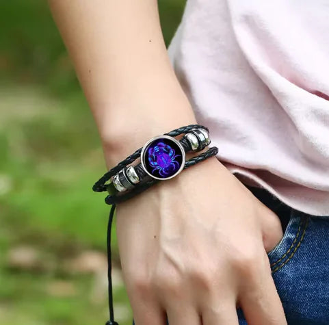 Luminous Zodiac Constellation Braided Couples Leather Bracelet for Men