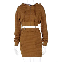 Getting THIQUE Textured Hooded Skirt Set