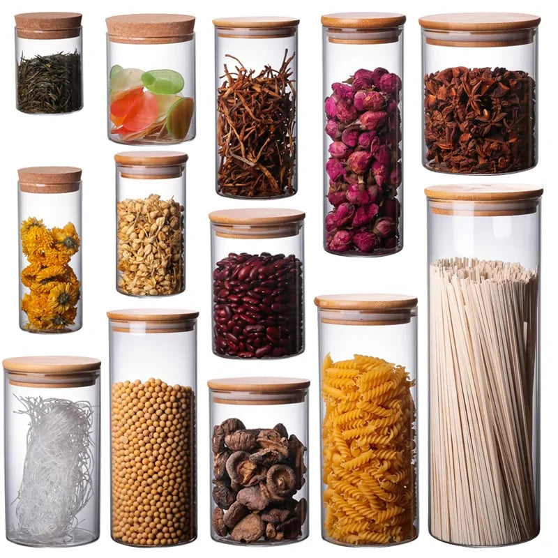 Recipientes para almacenar alimentos de vidrio de borosilicato recubierto de bambú