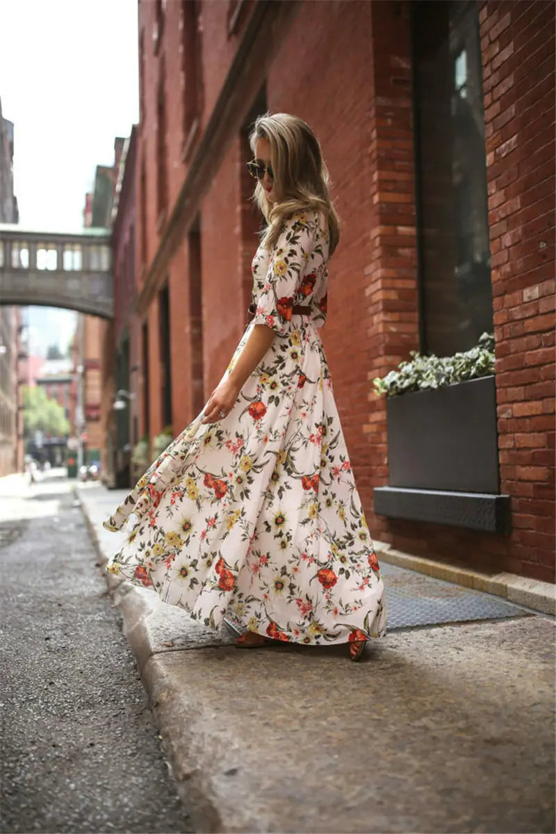 Vestido largo boho chic con estampado floral