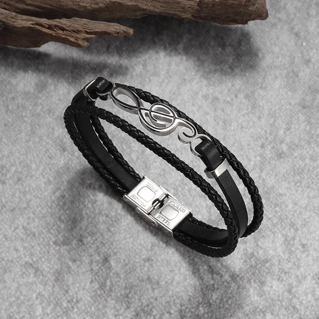 Pulsera clásica de cuero multicapa tejida a mano