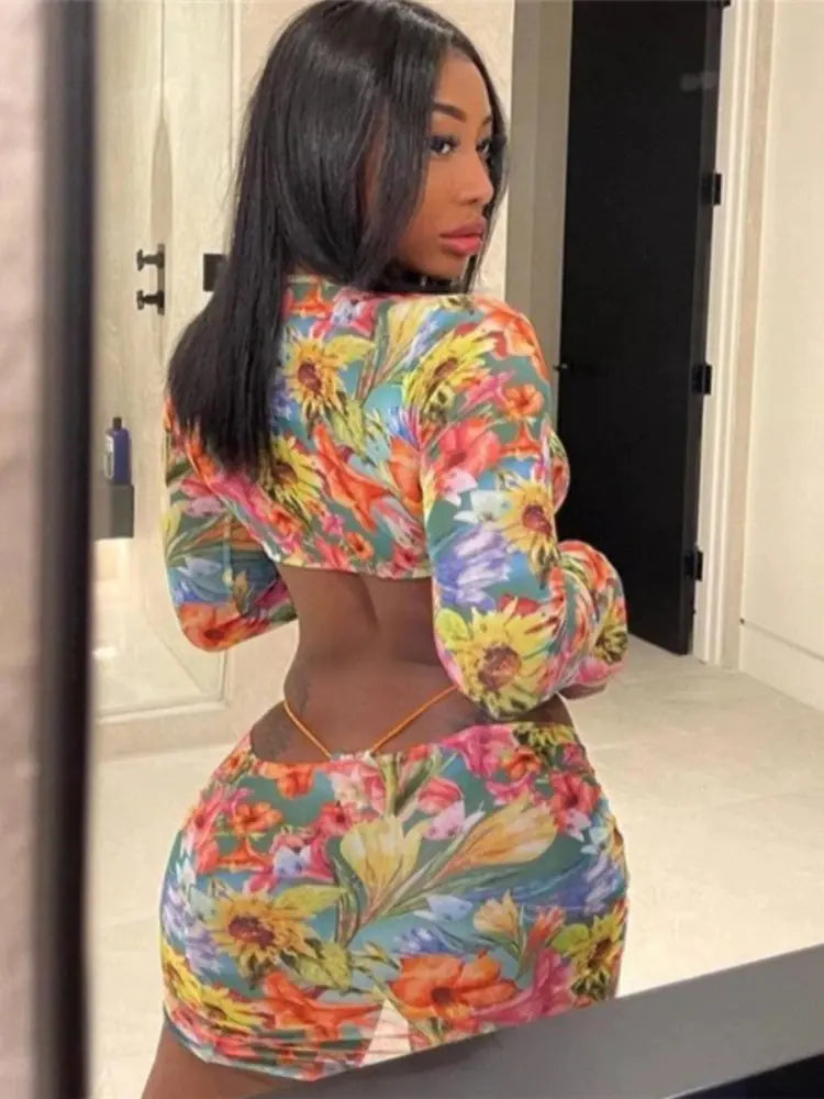 Conjunto de falda de malla floral