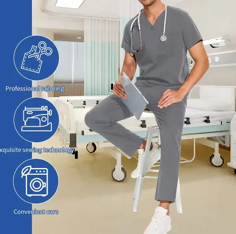 Uniforme médico con cuello en V para hombre