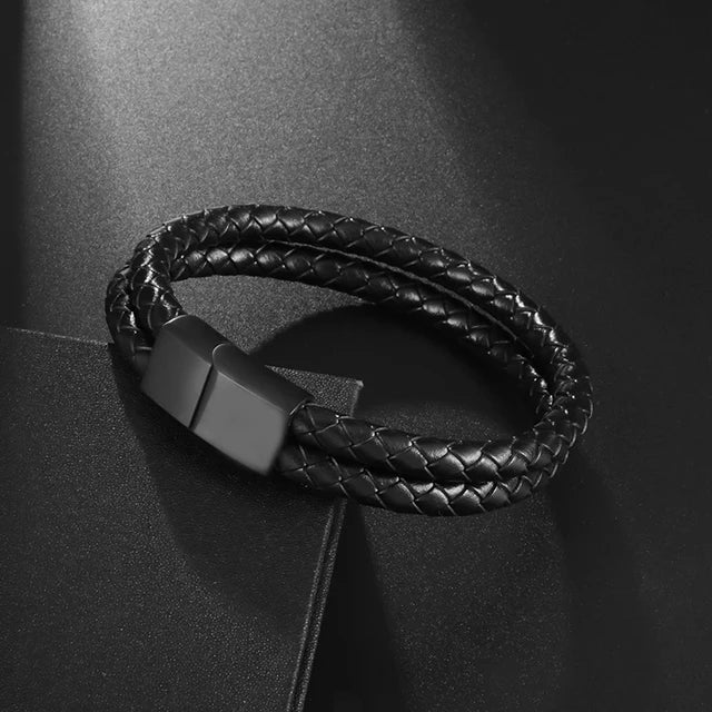 Pulsera clásica de cuero multicapa tejida a mano