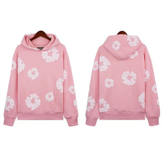 Flame Wood Cotton Puff Print Loose Velvet Padded Hooded Sweatshirt