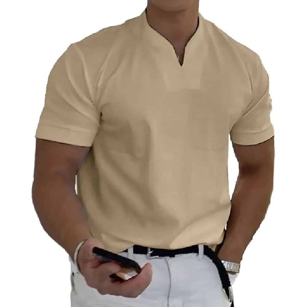 Camisa informal de verano con cuello en V y manga corta para hombre