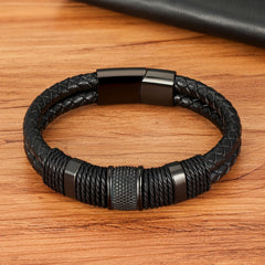 XQNI Men's Double Layer Woven Leather Bracelet