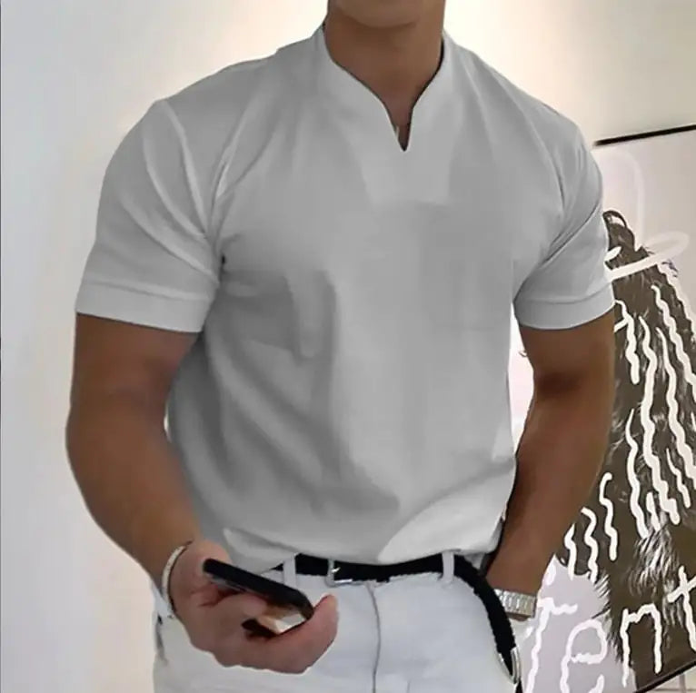 Camisa informal de verano con cuello en V y manga corta para hombre