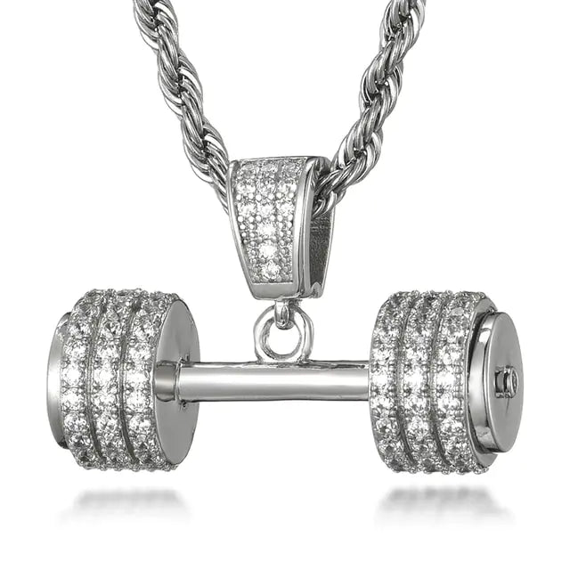 Mancuernas de gimnasio con cadena de cuerda y diamantes de imitación brillantes estilo hip hop